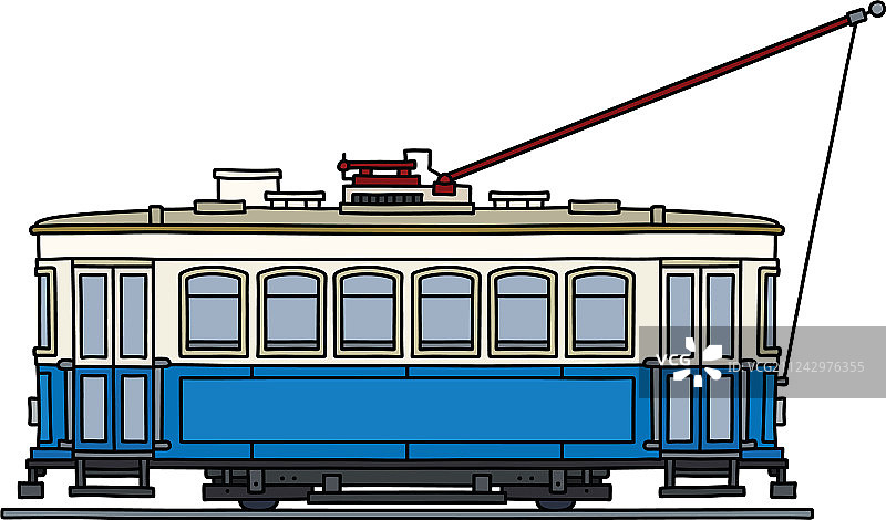 复古蓝白色有轨电车图片素材