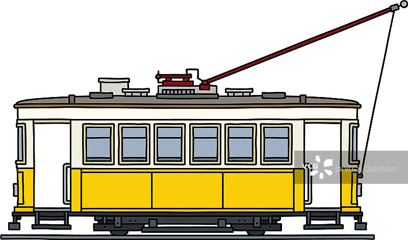 老旧的黄白色有轨电车图片素材