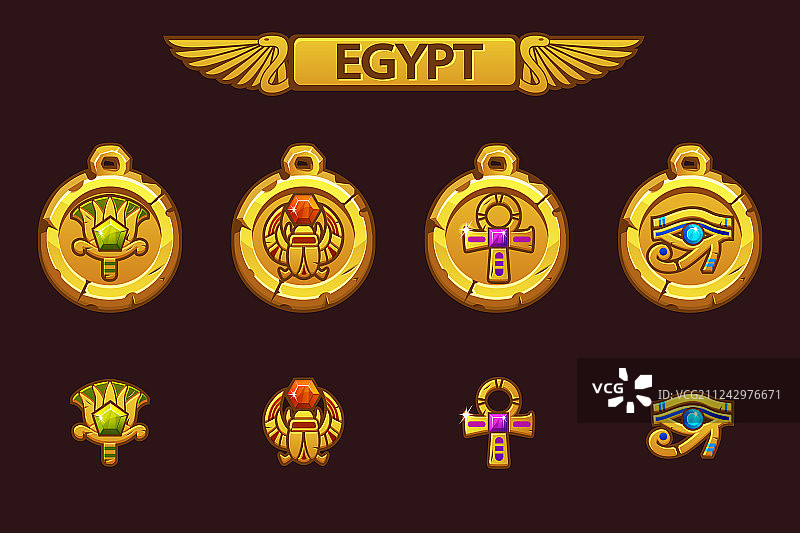 带有圣甲虫眼睛花朵的埃及护身符图片素材