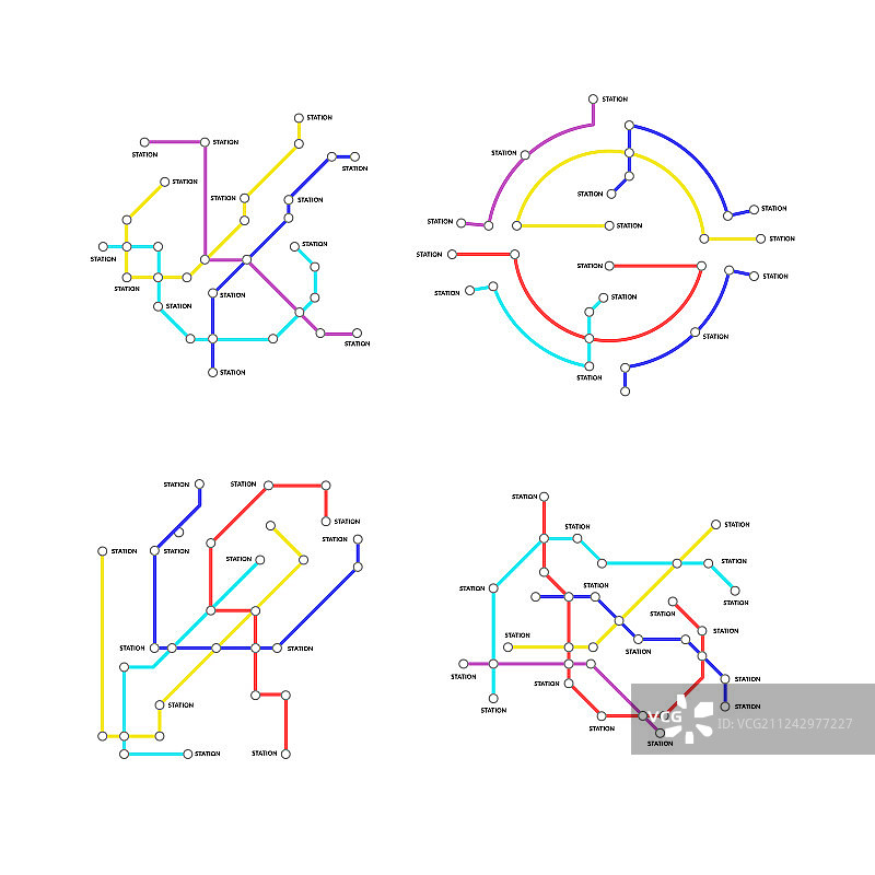地铁线路图标志彩色细线图标集图片素材