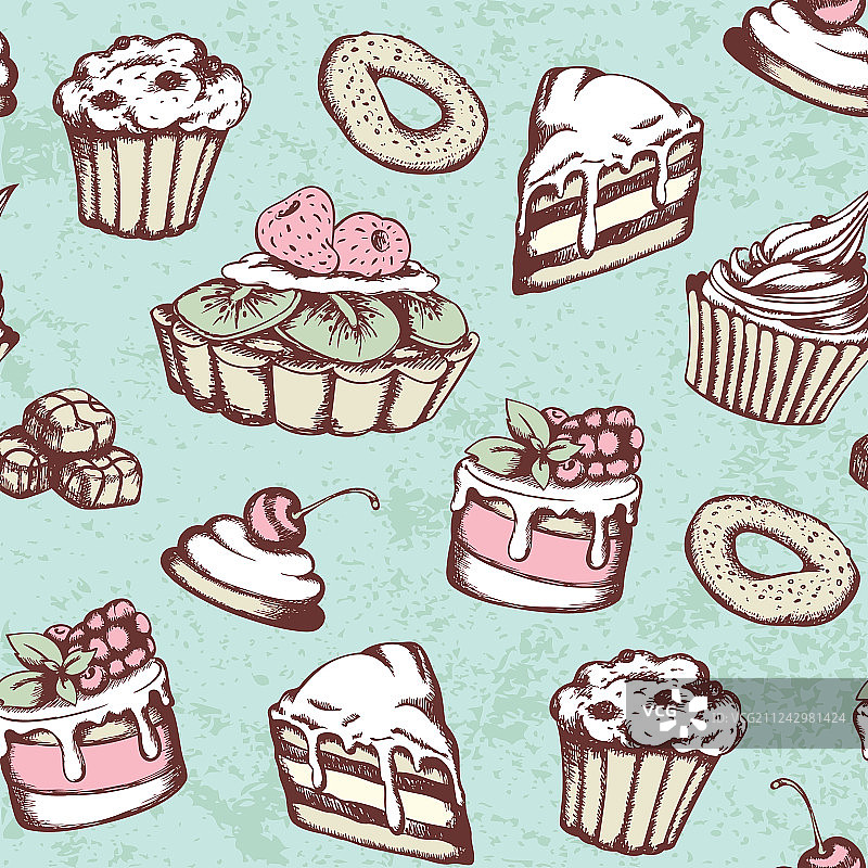 复古甜点无缝图案图片素材