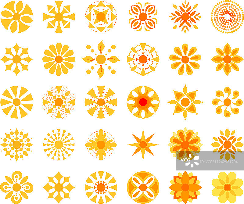 白色背景上的黄色太阳图标集图片素材