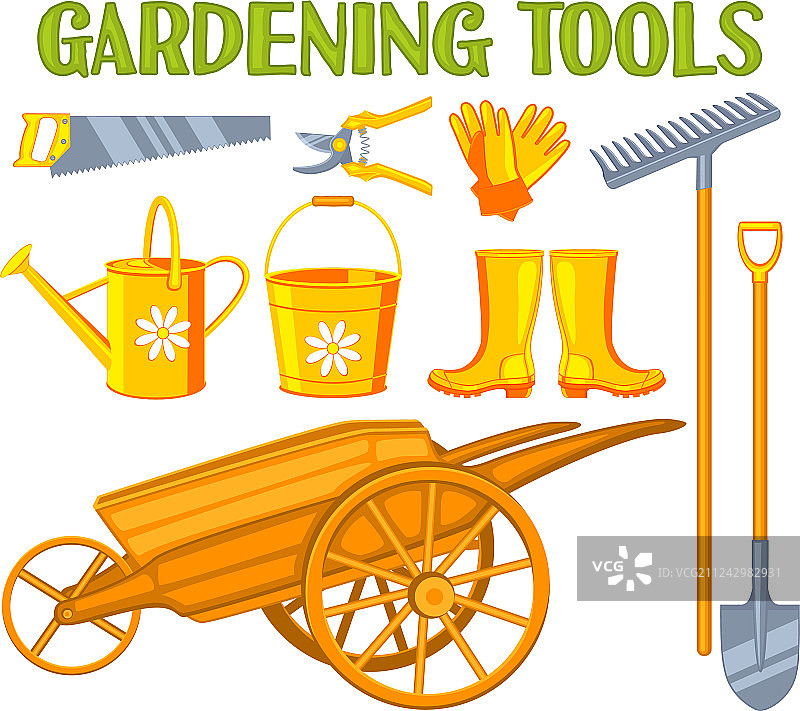 明亮卡通风格花园元素套装（9个）图片素材