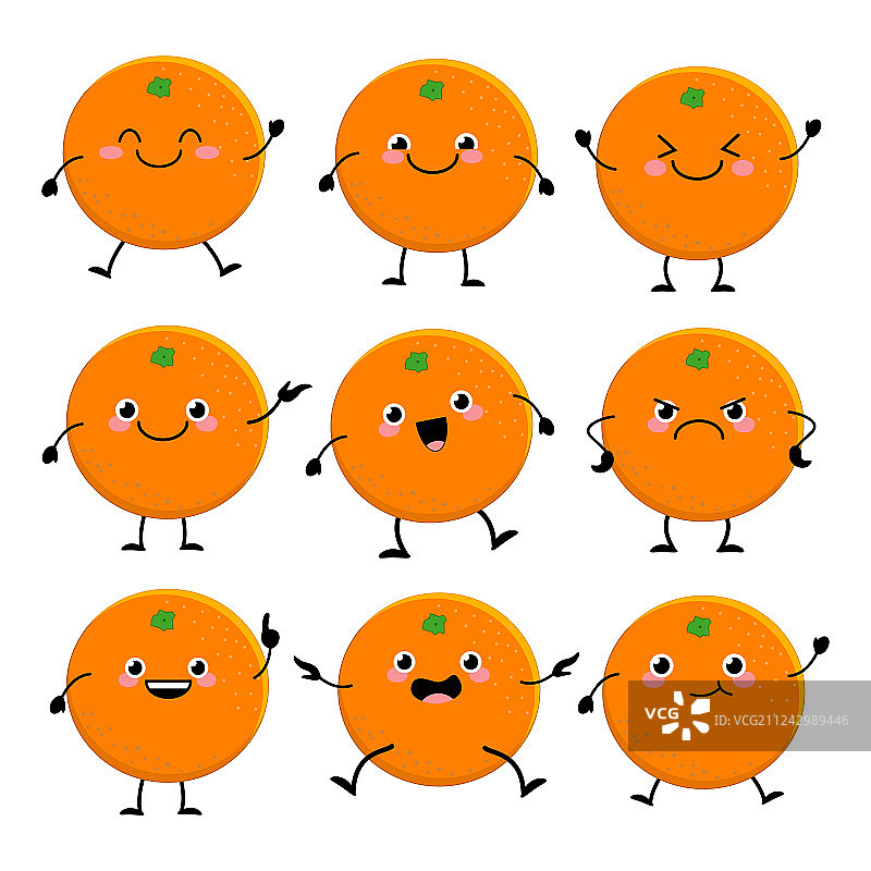 具有不同表情的可爱橙色卡通形象图片素材