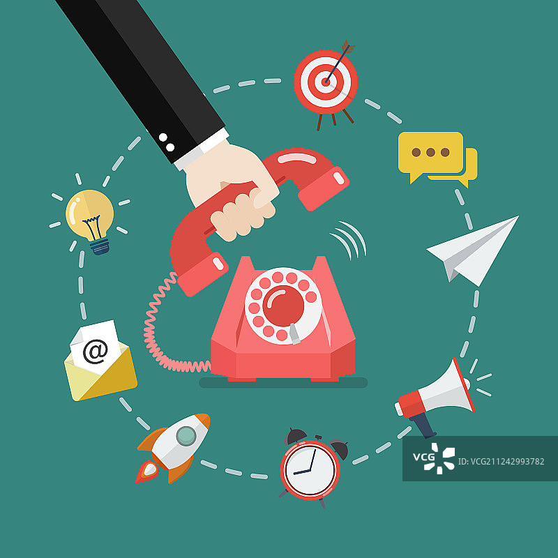 手持带有商业图标的电话图片素材