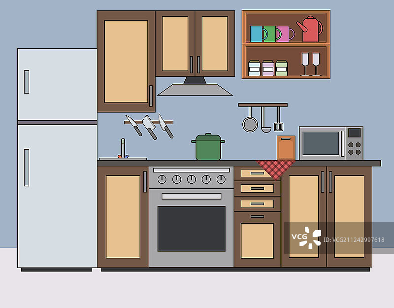 厨房室内扁平风格图片素材