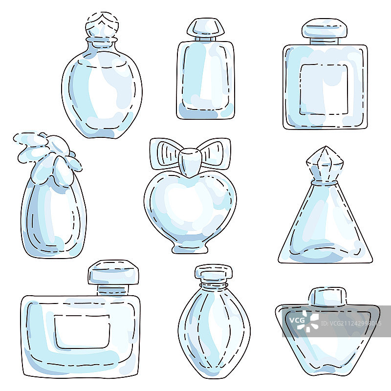 不同形状的香水瓶套装图片素材