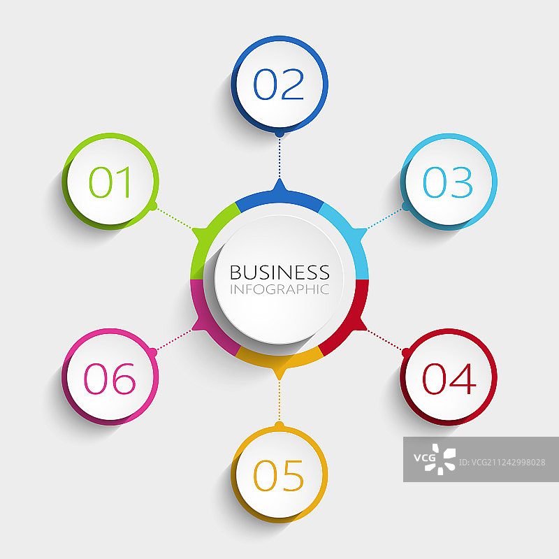 具有6个部分的现代抽象3D信息图模板图片素材