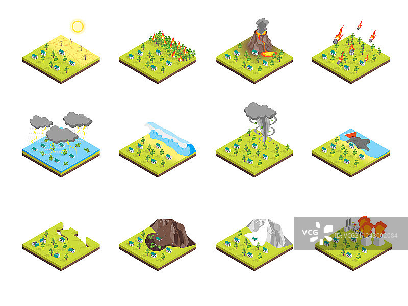 自然灾害概念3D等距视图图片素材