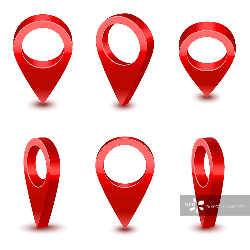 逼真的3D红色地图指针图钉套装图片素材