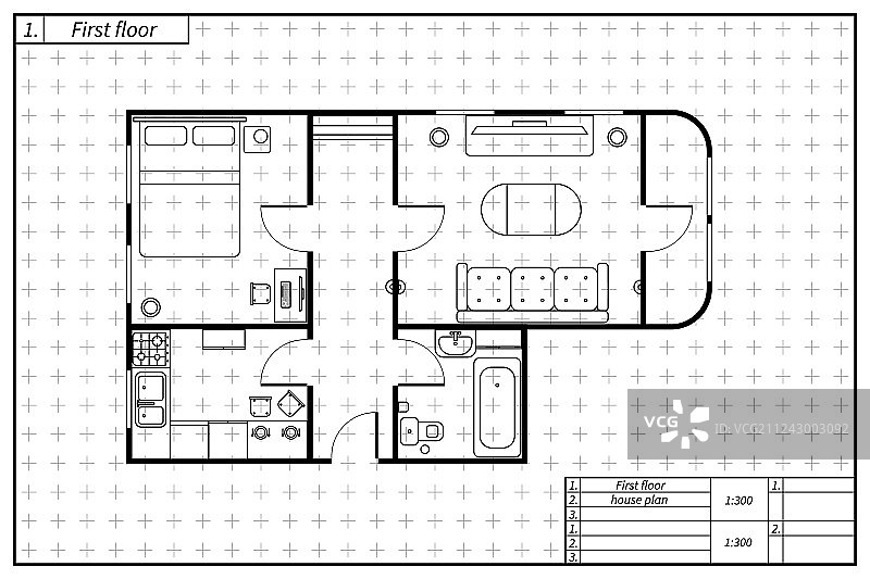 带家具的房屋黑色建筑平面图图片素材