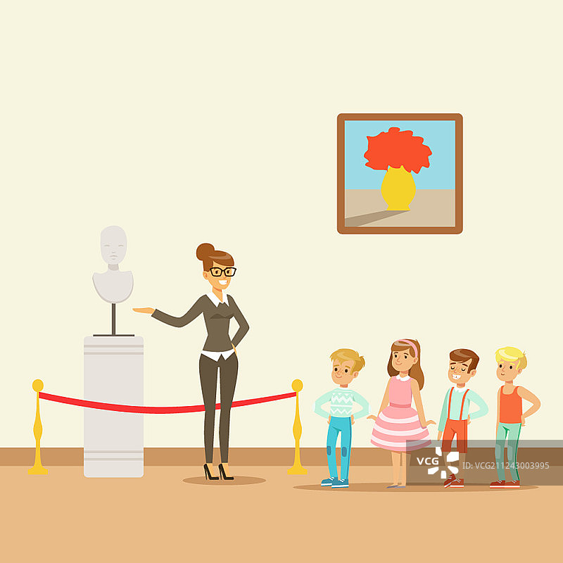 在博物馆里观看经典艺术品的孩子们图片素材