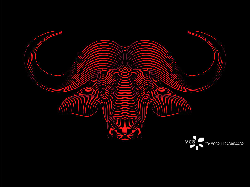 黑色背景上的红色水牛风格肖像图片素材