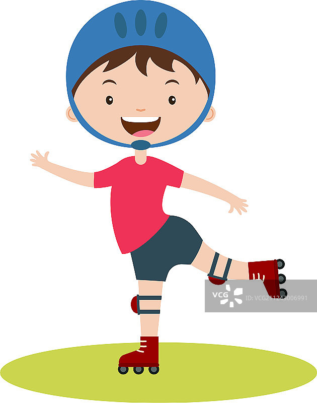 可爱的卡通男孩玩轮滑图片素材