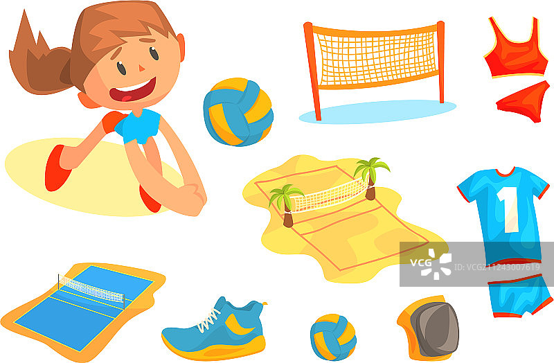 女孩在沙滩排球场地玩球图片素材
