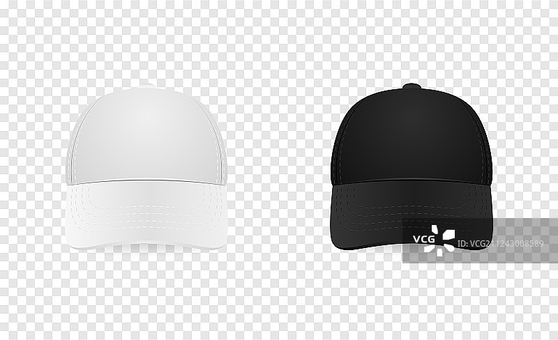 白色和黑色棒球帽图标集正面视图图片素材