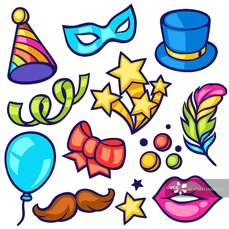 狂欢节庆典图标和物件图片素材