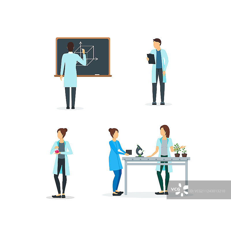 卡通生物学家化学家和物理学家图片素材