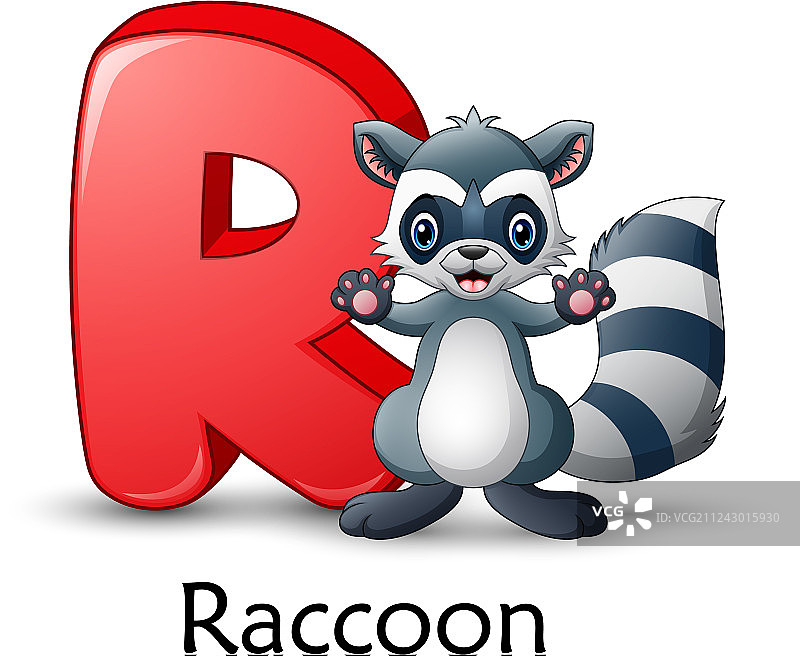 字母R浣熊卡通字母图片素材