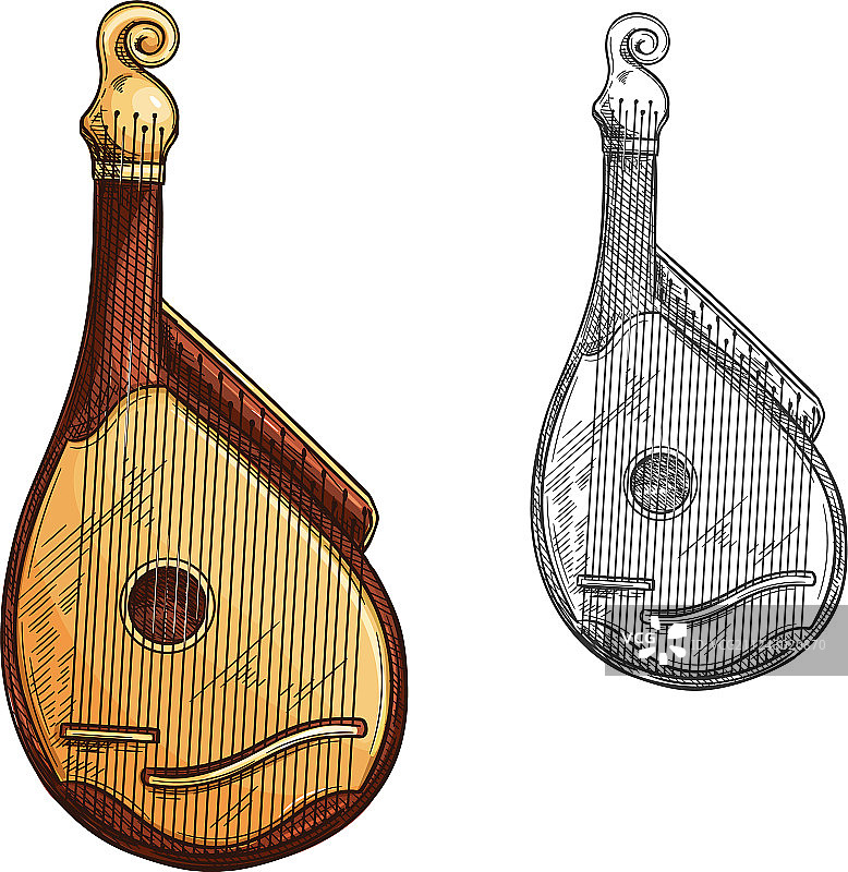 班杜拉琴或科布扎乌克兰乐器素描图片素材