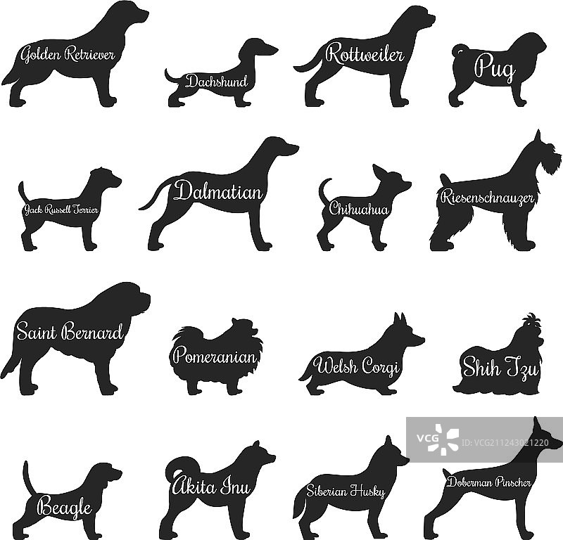 狗狗侧面轮廓图标集图片素材