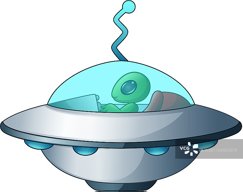 白色背景上的绿色外星人不明飞行物图片素材