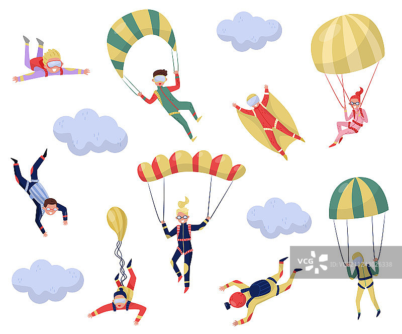 扁平风格的专业跳伞员素材图片素材