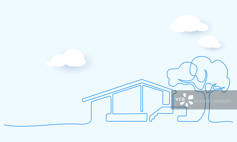 现代房屋logo连续单线绘画图片素材