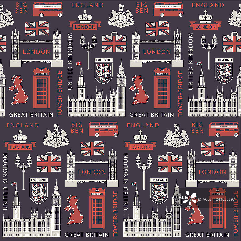 英国和伦敦主题的无缝背景图片素材