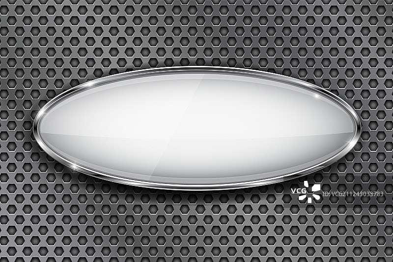 椭圆形白色按钮与镀铬框架3D图标图片素材