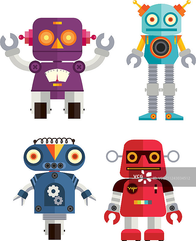 可爱的复古机器人套装1图片素材