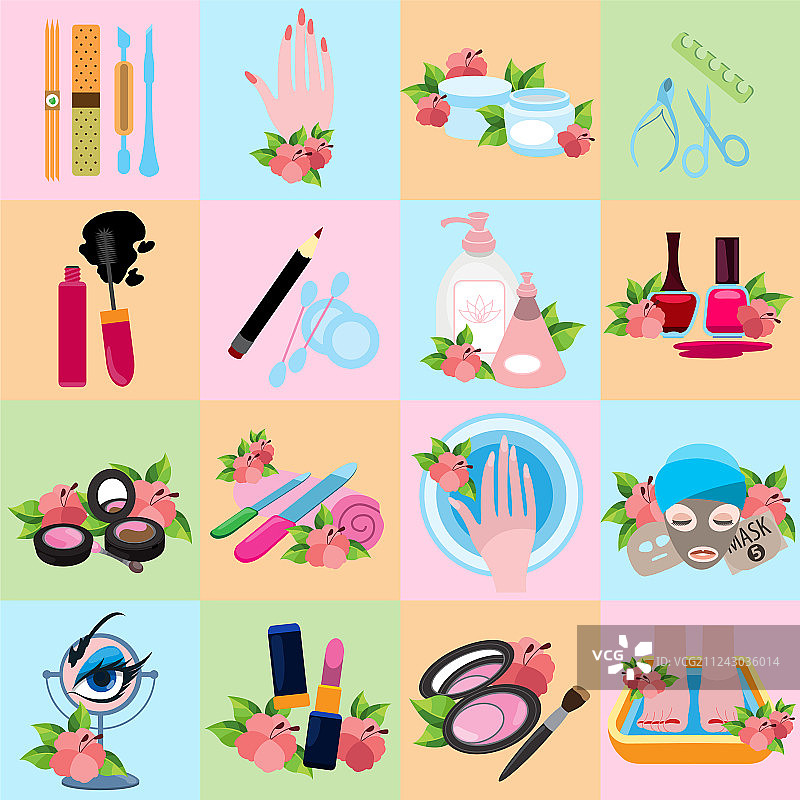 扁平风格美容院、健康沙龙等图标图片素材