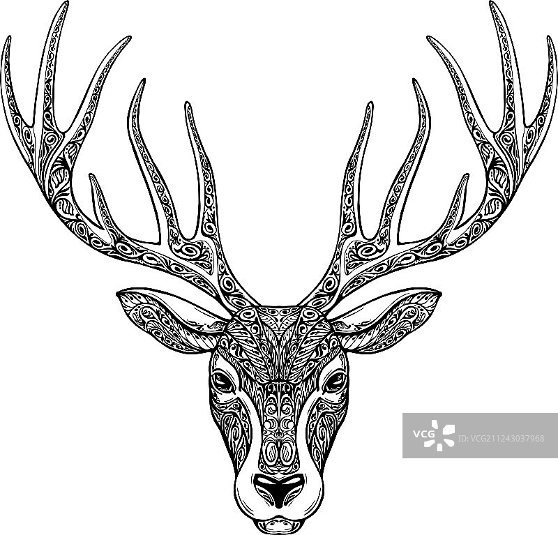 手绘驯鹿头像民族图案图片素材