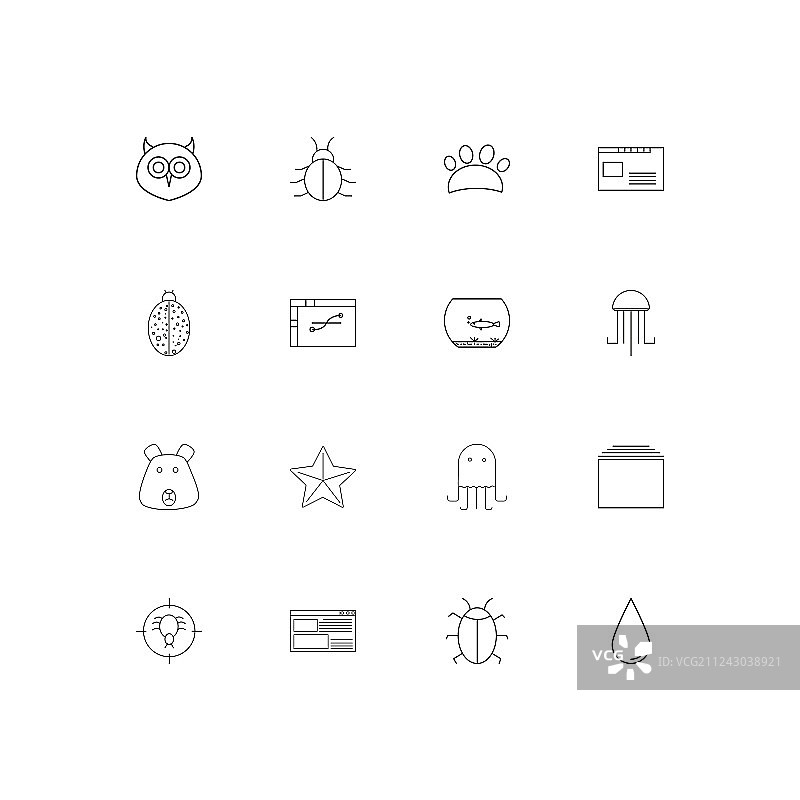 动物线形瘦削的图标设置轮廓简单图片素材