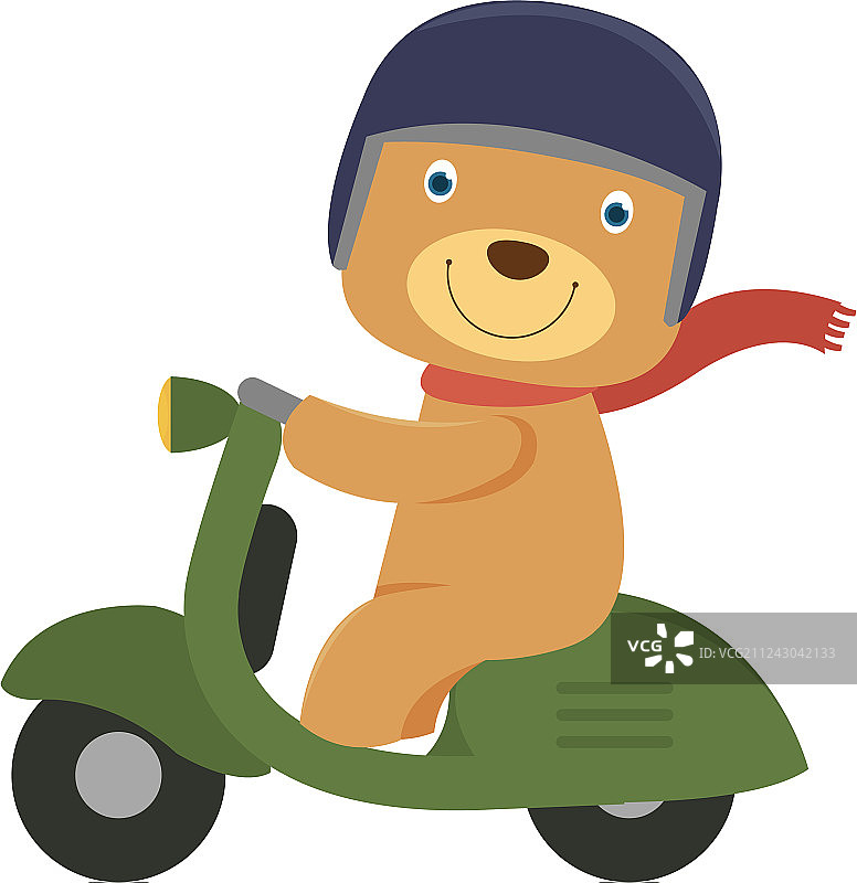 快乐的小熊骑着绿色滑板车图片素材
