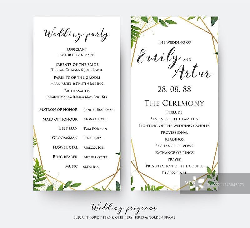 婚礼仪式派对流程卡设计图片素材