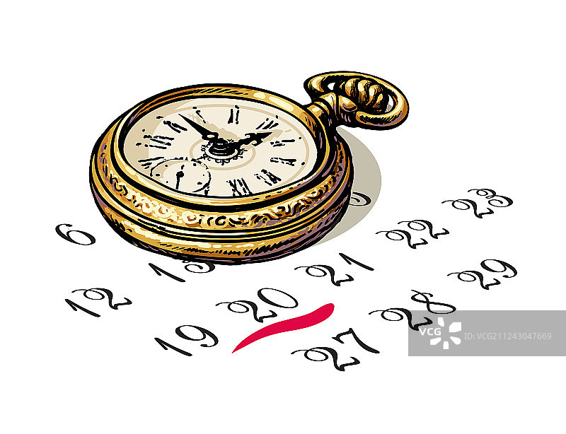 日历上的旧怀表图片素材