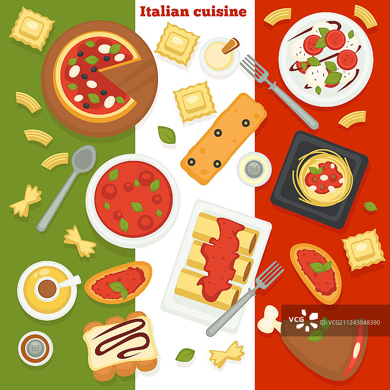 意大利美食：披萨和意大利面图片素材