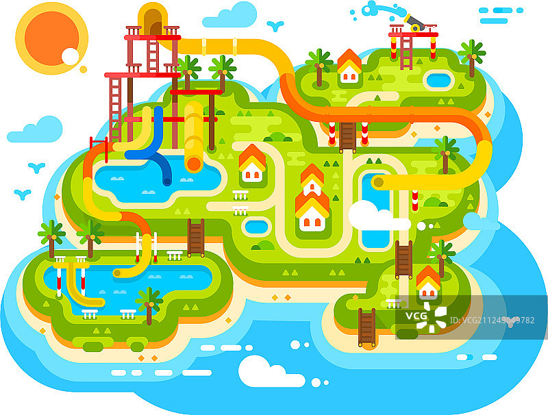 带滑水道的水上乐园平面图图片素材