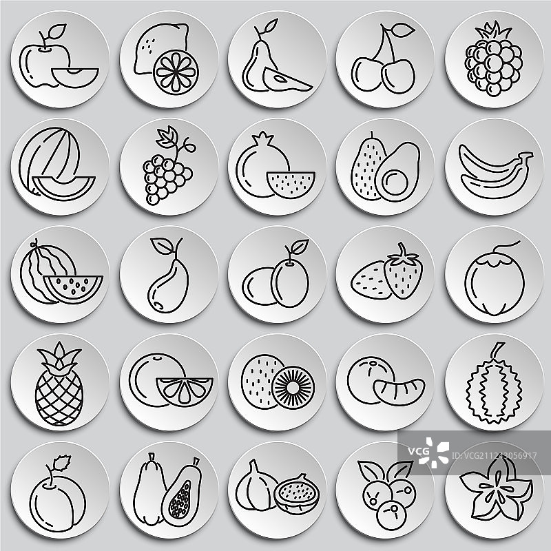 盘子背景上的水果icon合集图片素材