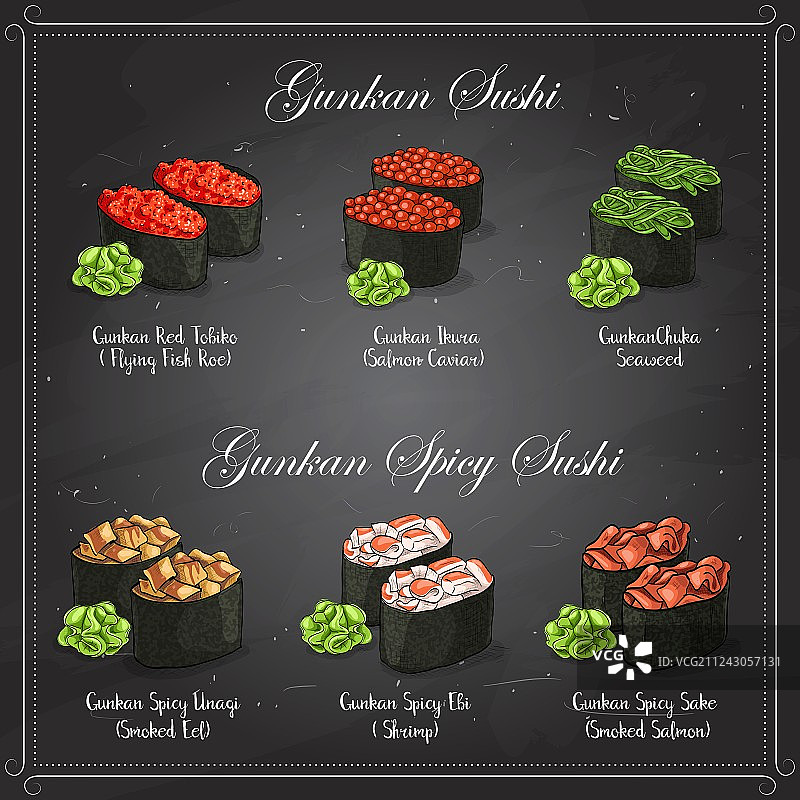 彩色军舰寿司手绘草图图片素材