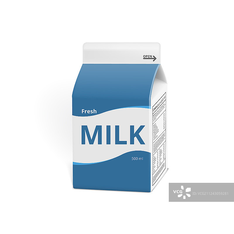 逼真3D牛奶盒包装（白色背景）图片素材