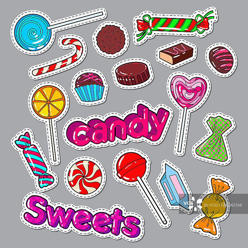 糖果甜食涂鸦贴纸徽章图片素材