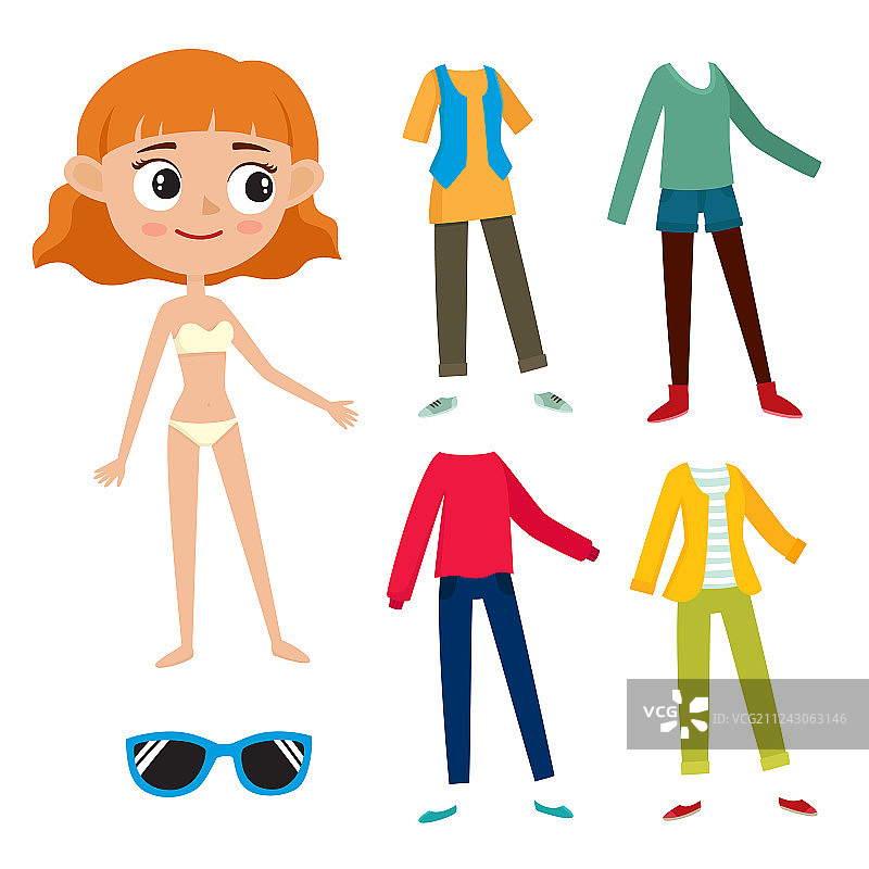 女孩和时尚服装的纸娃娃图片素材