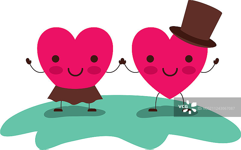 情侣爱心卡通人物手牵手图片素材