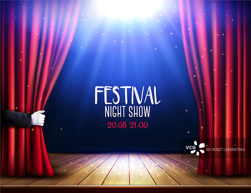 剧院舞台红色幕布与手图片素材