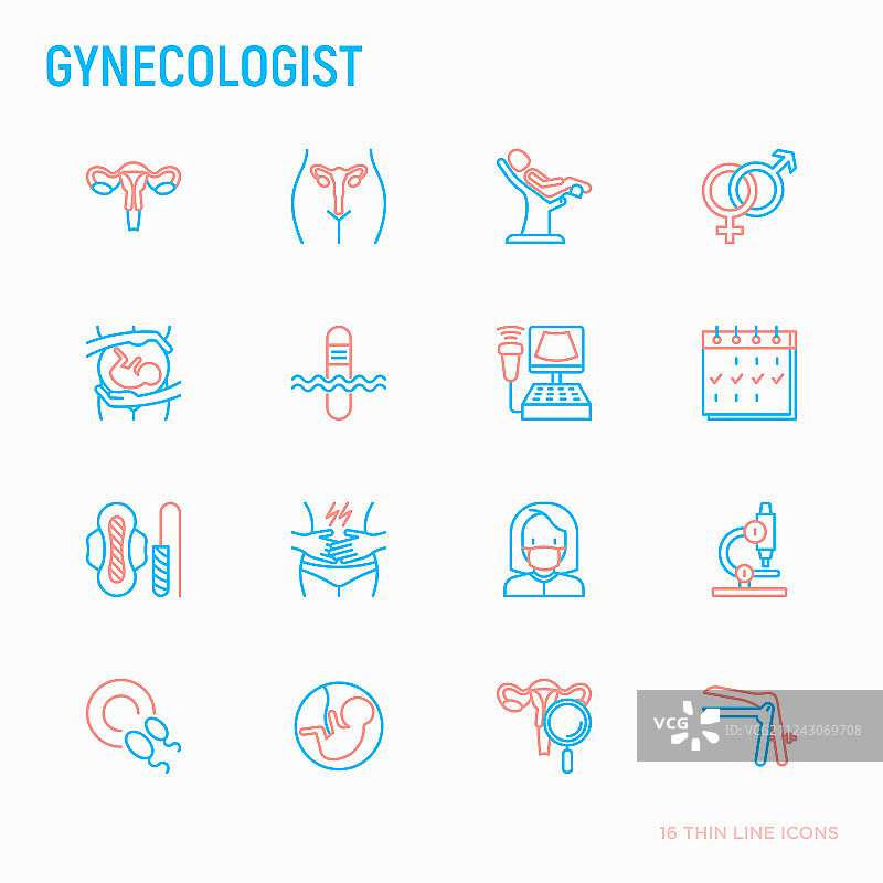 妇科细线图标集图片素材