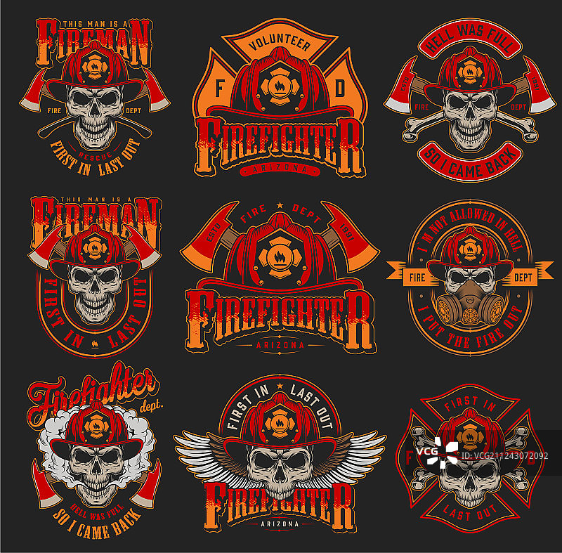 复古消防彩色标志合集图片素材