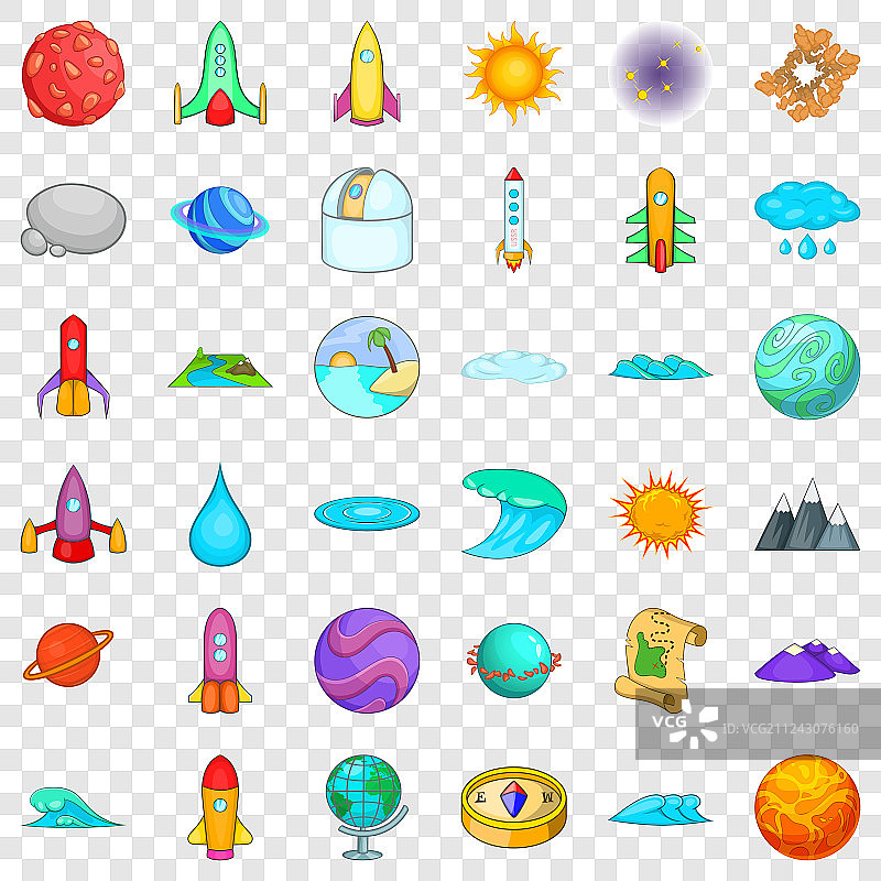 卡通风格的天文学图标集图片素材