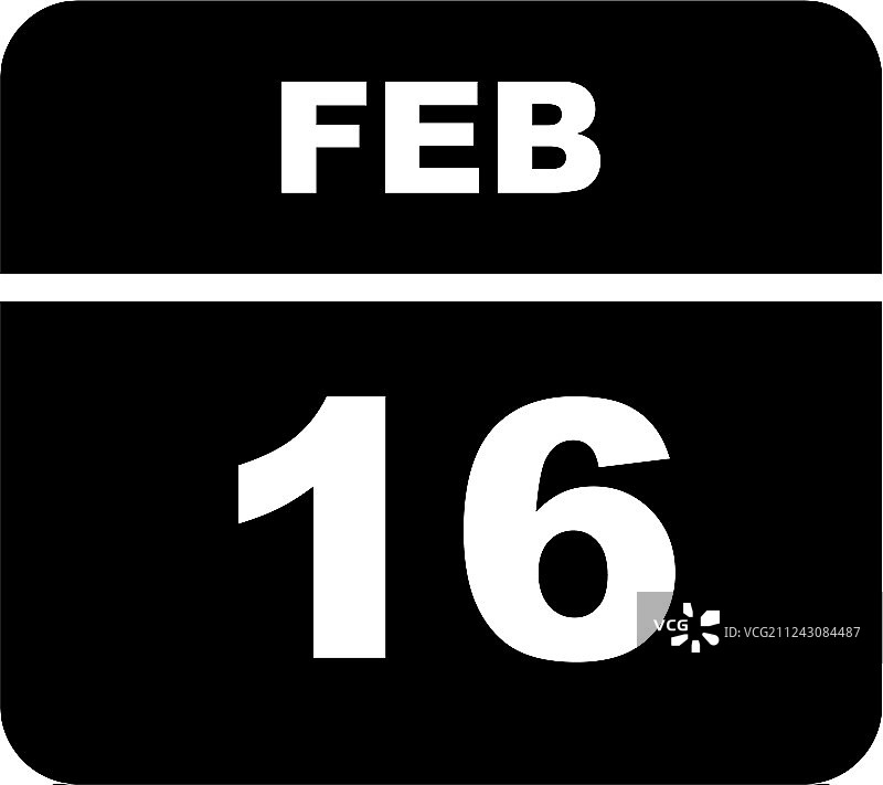 单日历上的2月16日日期图片素材